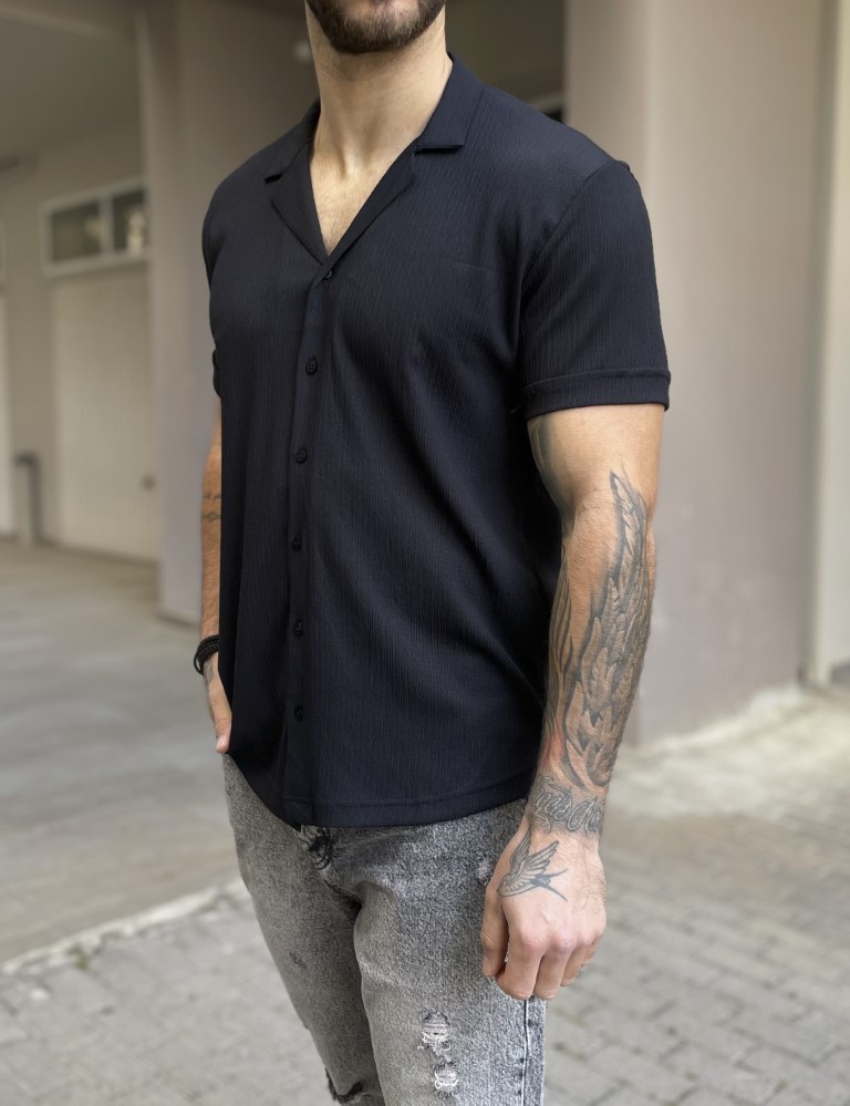 Ανδρικό μαύρο κοντομάνικο πουκάμισο TST1310M φωτογραφία